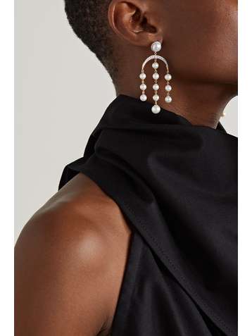 MATEO 14-karat gold, pearl and diamond earrings