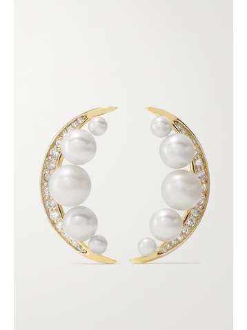 MATEO 14-karat gold, pearl and diamond earrings