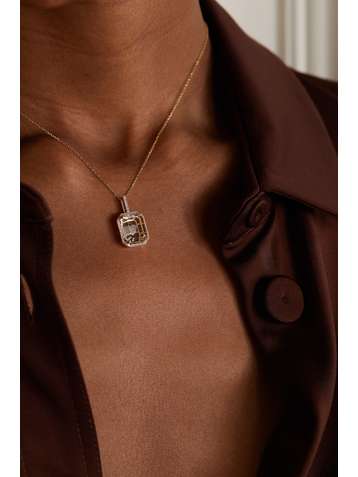 MATEO Secret Heart 14-karat gold, quartz and diamond necklace