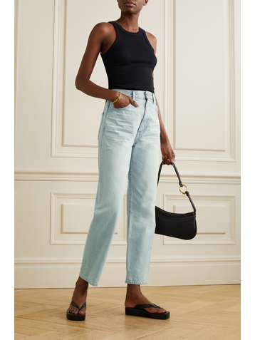 SLVRLAKE + NET SUSTAIN Dakota distressed organic high-rise tapered jeans