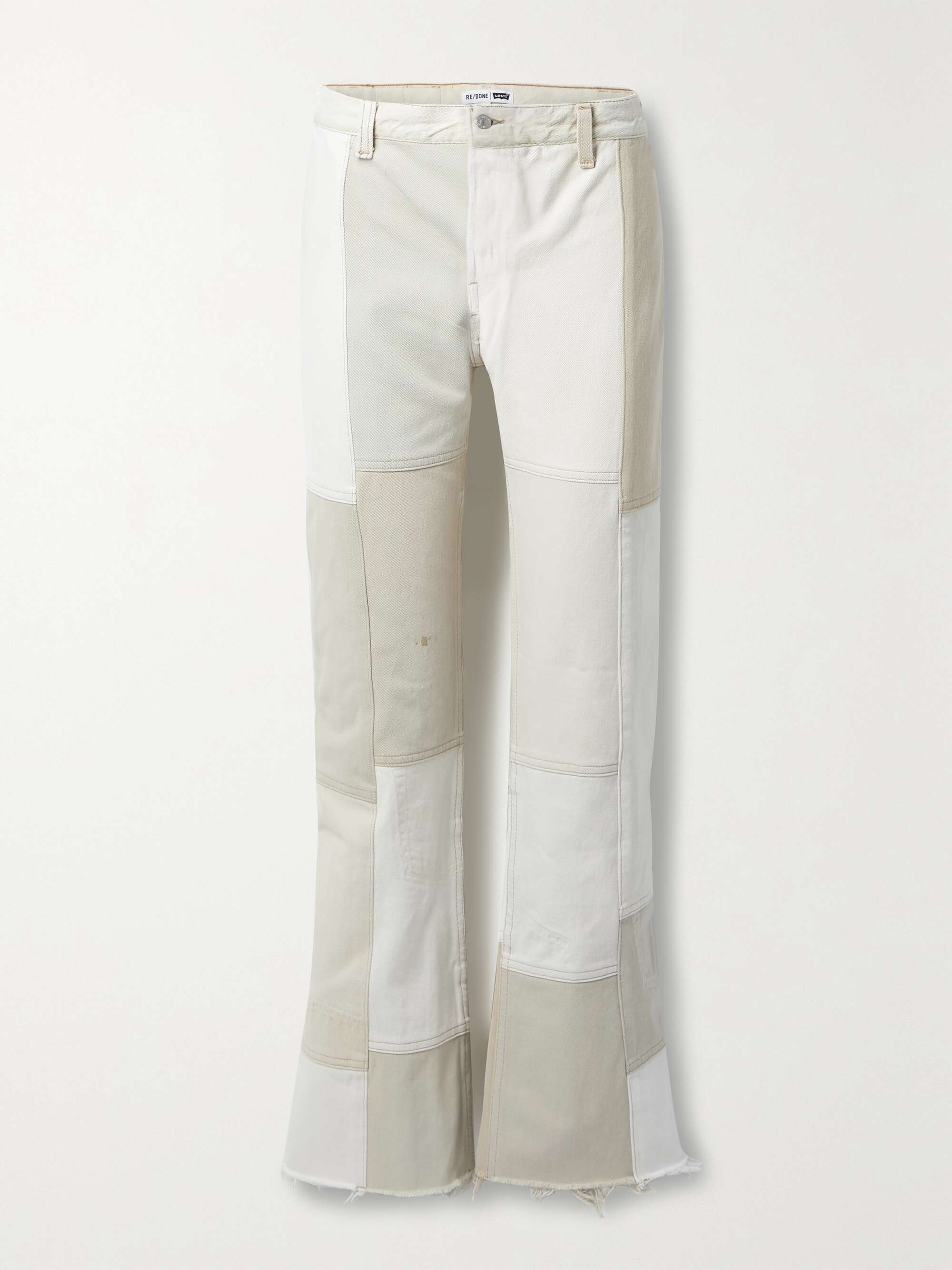 Beige 70s patchwork frayed high-rise 