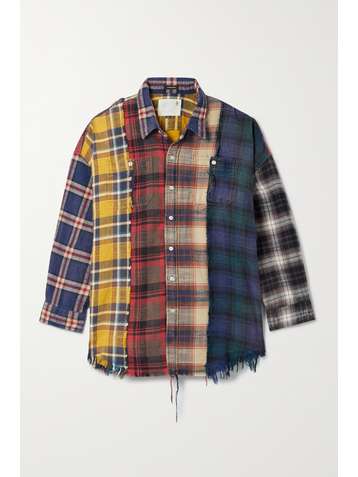 R13 Distressed patchwork checked cotton-flannel shirt