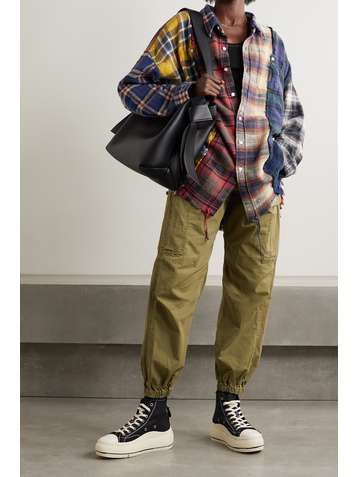 R13 Distressed patchwork checked cotton-flannel shirt
