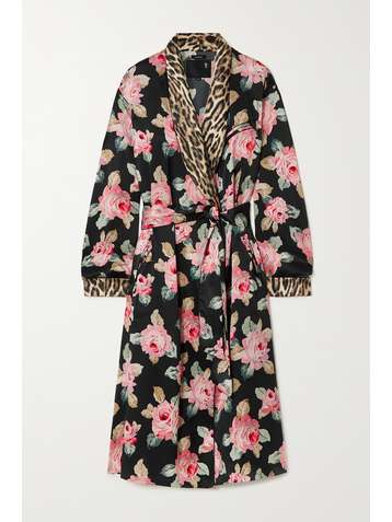 R13 Belted printed silk-satin robe
