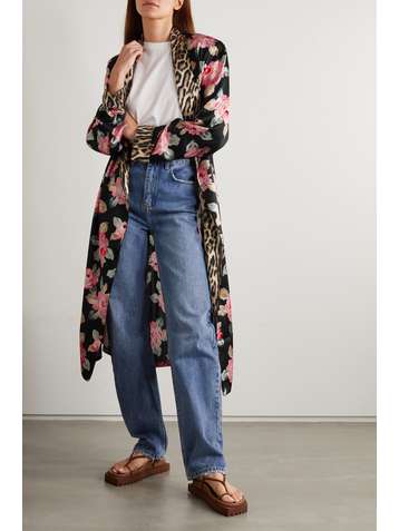 R13 Belted printed silk-satin robe