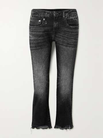 R13 Boy Straight cropped frayed mid-rise jeans
