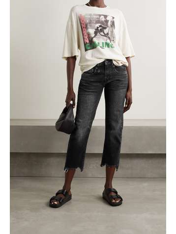 R13 Boy Straight cropped frayed mid-rise jeans