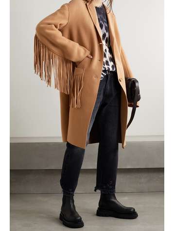 R13 Fringed wool-blend felt coat