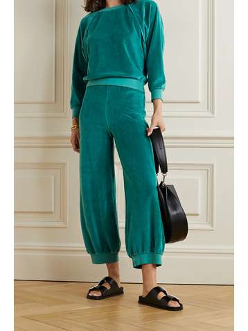 SUZIE KONDI Cropped cotton-blend velour sweatshirt