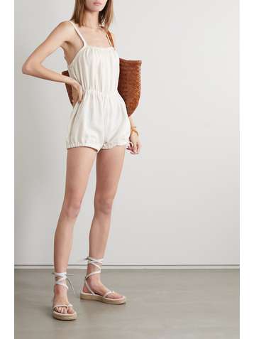 SUZIE KONDI Safari gathered linen playsuit
