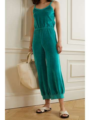 SUZIE KONDI Tank cropped cotton-blend velour jumpsuit