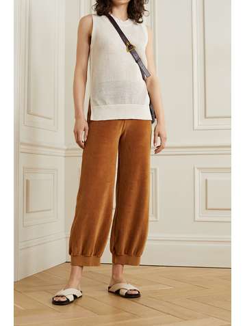SUZIE KONDI Cropped cotton-blend velour track pants
