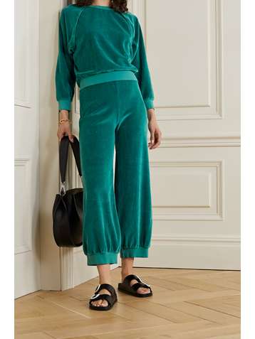 SUZIE KONDI Cropped cotton-blend velour track pants