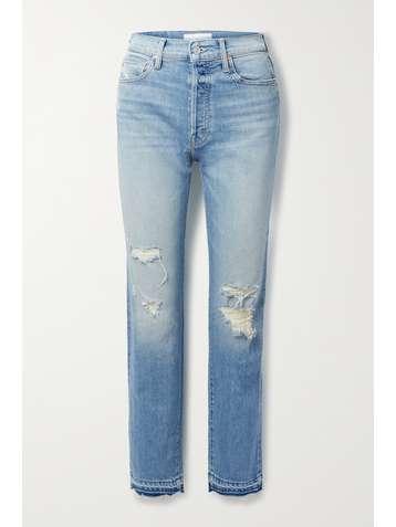 MOTHER Hiker Hover distressed high-rise straight-leg jeans
