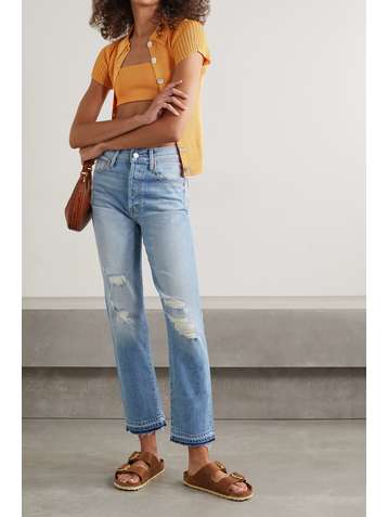 MOTHER Hiker Hover distressed high-rise straight-leg jeans