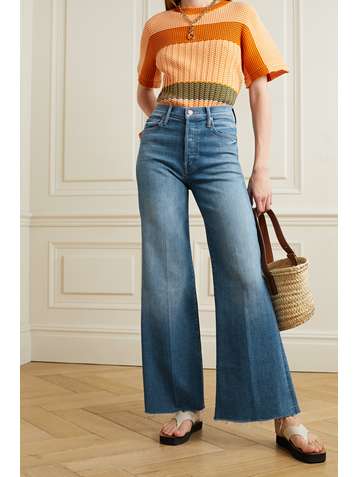 MOTHER The Tomcat Roller frayed high-rise wide-leg jeans