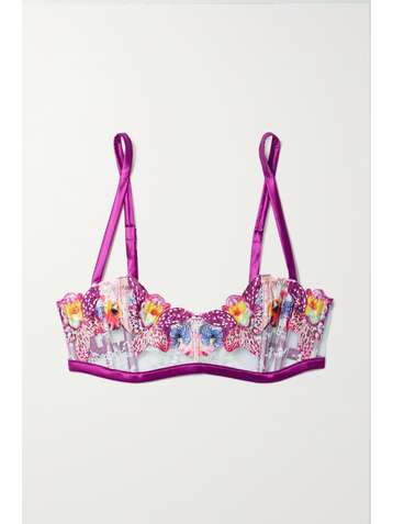 FLEUR DU MAL Orchid satin-trimmed appliquéd lace soft-cup bra