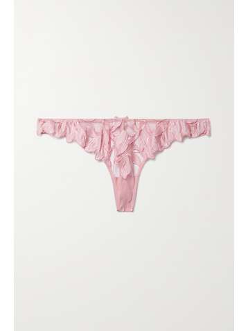 FLEUR DU MAL Lily satin-trimmed embroidered stretch-tulle thong