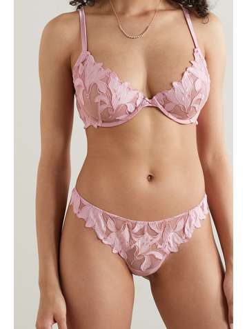 FLEUR DU MAL Lily satin-trimmed embroidered stretch-tulle underwired bra