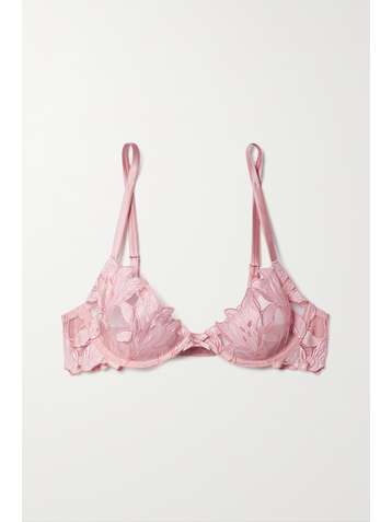 FLEUR DU MAL Lily satin-trimmed embroidered stretch-tulle underwired bra