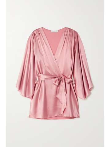 FLEUR DU MAL Morgenmantel aus Stretch-Seidensatin mit Bindegürtel
