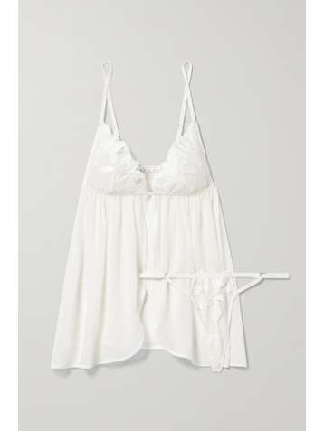 FLEUR DU MAL Lily Set aus Nachthemd und String aus Crêpe de Chine und Stretch-Tüll mit Stickereien