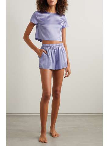 FLEUR DU MAL Verkürztes Pyjama-Oberteil aus Satin aus Stretch-Seide