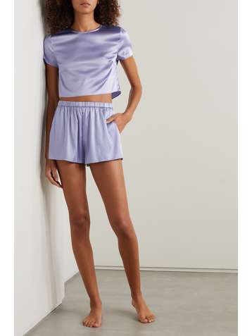 FLEUR DU MAL Star Pyjama-Shorts aus Stretch-Seidensatin