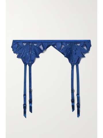 FLEUR DU MAL Lily Strumpfgürtel aus Satin und Stretch-Tüll mit Stickereien