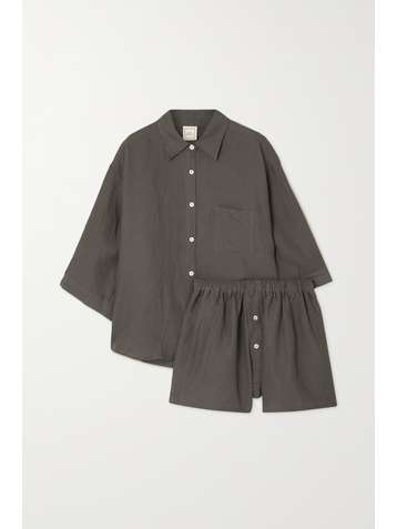 DEIJI STUDIOS + NET SUSTAIN The 03 washed-linen shirt and shorts set