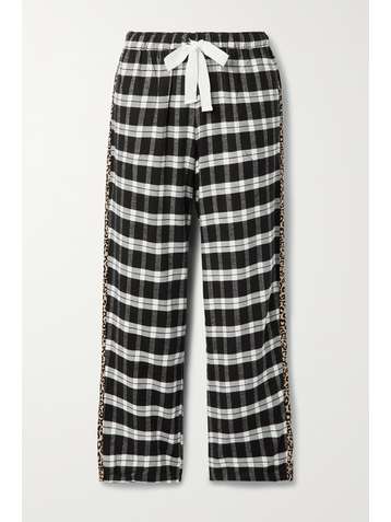 DKNY Checked leopard-print cotton-blend flannel pajama pants