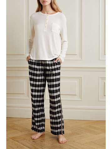 DKNY Checked leopard-print cotton-blend flannel pajama pants
