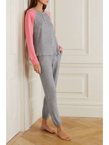 DKNY Here to Chill printed two-tone brushed jersey pajama set