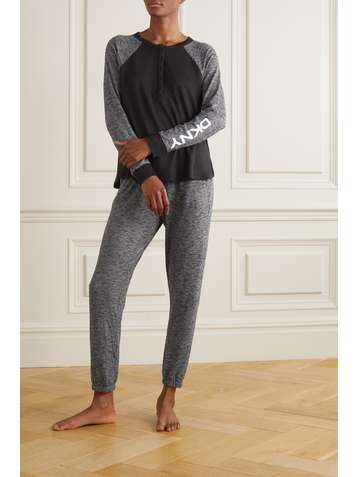 DKNY Here to Chill printed two-tone brushed jersey pajama set