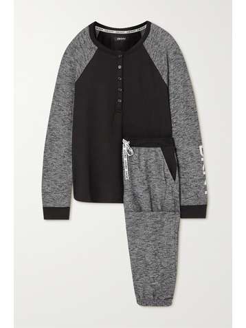 DKNY Here to Chill printed two-tone brushed jersey pajama set