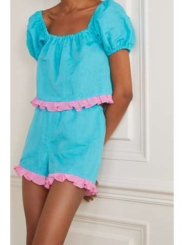 DORA LARSEN Sienna ruffed linen and organic cotton-blend pajama set