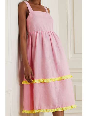 DORA LARSEN Emeli ruffled linen and organic cotton-blend nightdress