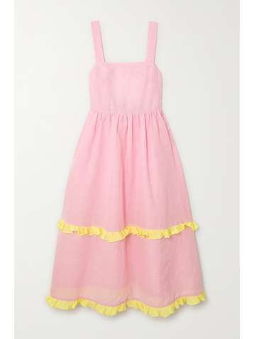 DORA LARSEN Emeli ruffled linen and organic cotton-blend nightdress