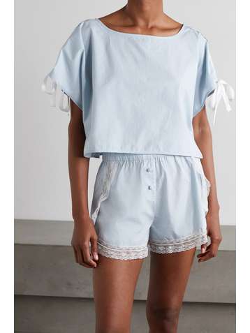 MORGAN LANE Pyjama aus Biobaumwolle mit Spitzenbesätzen und Schnürungen