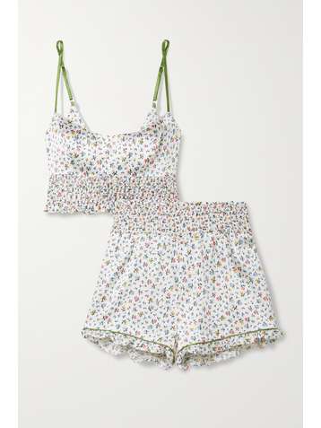 MORGAN LANE Lia Marta shirred floral-print silk-blend satin pajama set