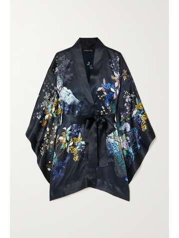 MENG Morgenmantel aus Seidensatin mit Blumenprint