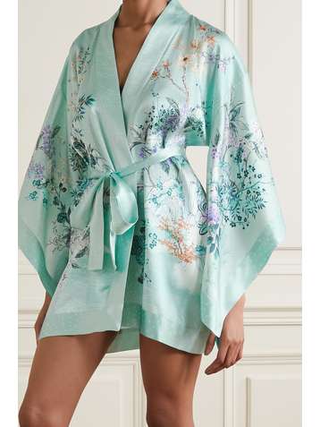 MENG Morgenmantel aus Seidensatin mit Blumenprint