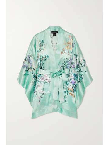 MENG Morgenmantel aus Seidensatin mit Blumenprint