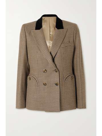 BLAZÉ MILANO Blazer à double boutonnage en laine pied-de-poule à finitions en velours Joyette Charmer