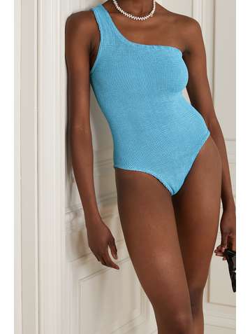 HUNZA G + NET SUSTAIN Nancy one-shoulder seersucker swimsuit