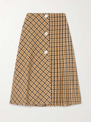 WALES BONNER Kalimba pleated checked wool-blend midi skirt