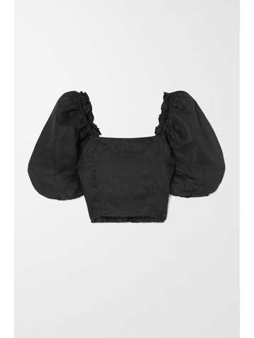 FAITHFULL THE BRAND + NET SUSTAIN Barnette cropped shirred linen top