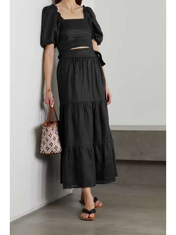 FAITHFULL THE BRAND + NET SUSTAIN Barnette cropped shirred linen top