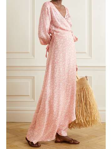 HANNAH ARTWEAR + NET SUSTAIN Luna floral-print silk-habotai wrap maxi dress