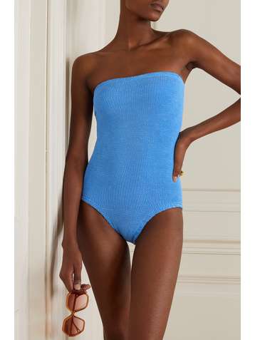 HUNZA G + NET SUSTAIN Audrey strapless seersucker swimsuit